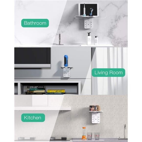 Wall Outlet Extender with Surge Protector, 6 AC Outlets, Shelf, 2 USB - Picture 7 of 8